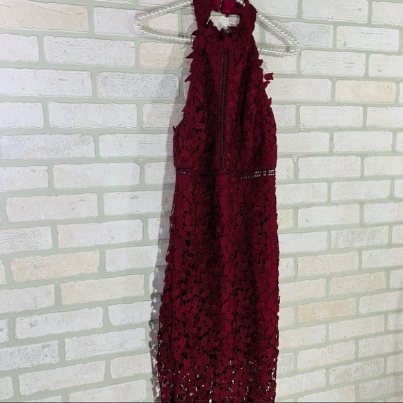 Bardot NWT Gemma Lace Sheath Burgundy Halter Dress Size 8 - Picture 6 of 12